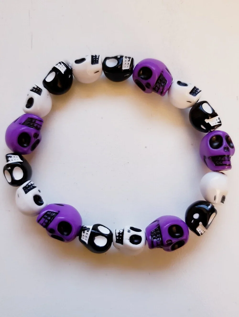 Handmade Purple Black White Skull kandi bracelet
